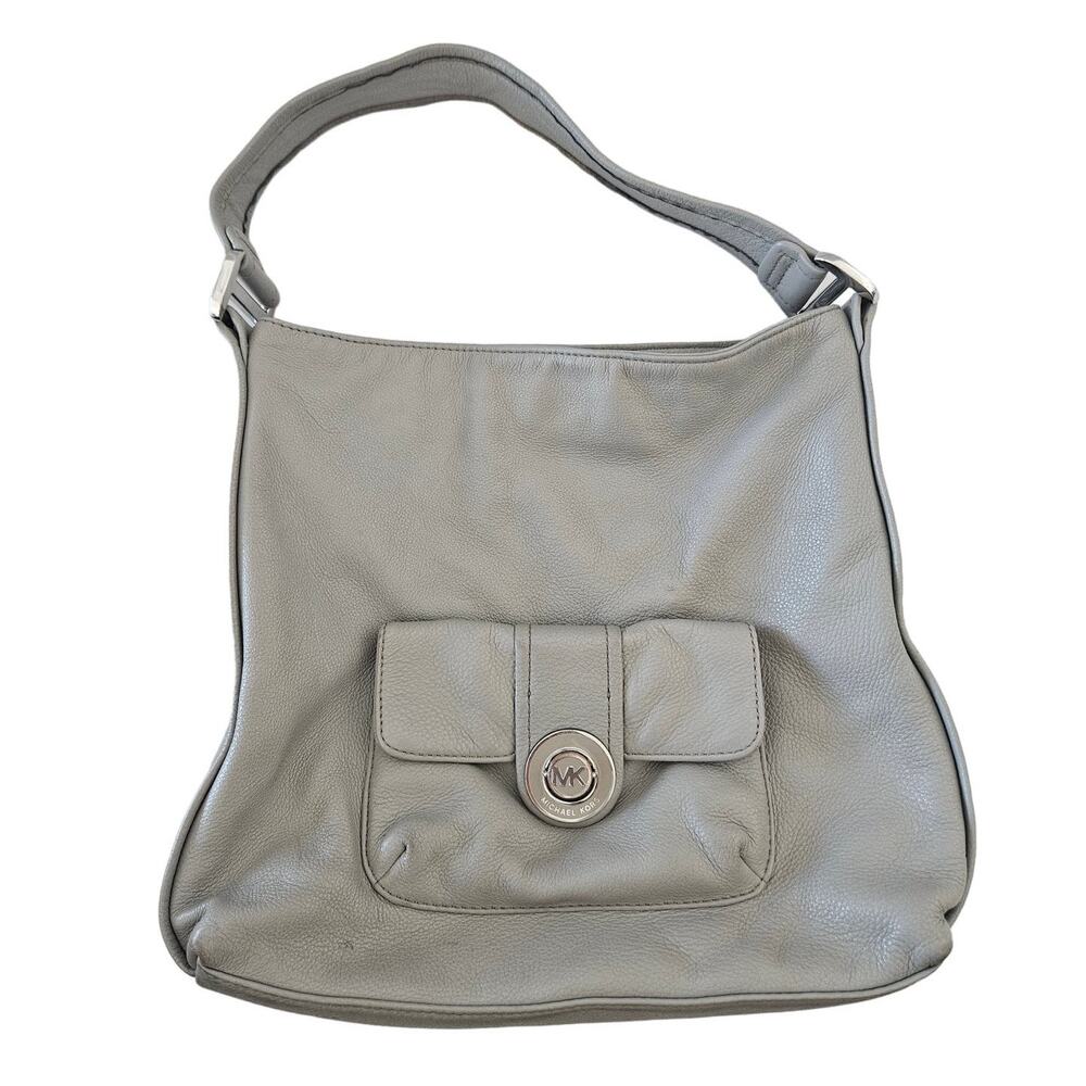 Michael Kors Gray Pebbled Leather Hobo Shoulder Bag Purse AI-1509 Minimalist